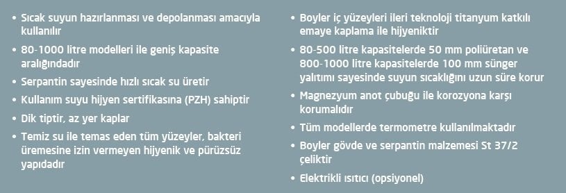 Baymak 1000 litre boyler özellikleri