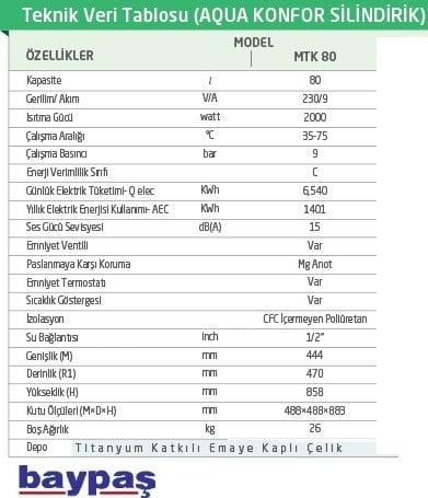 Baymak 80 lt Termosifon özellikler